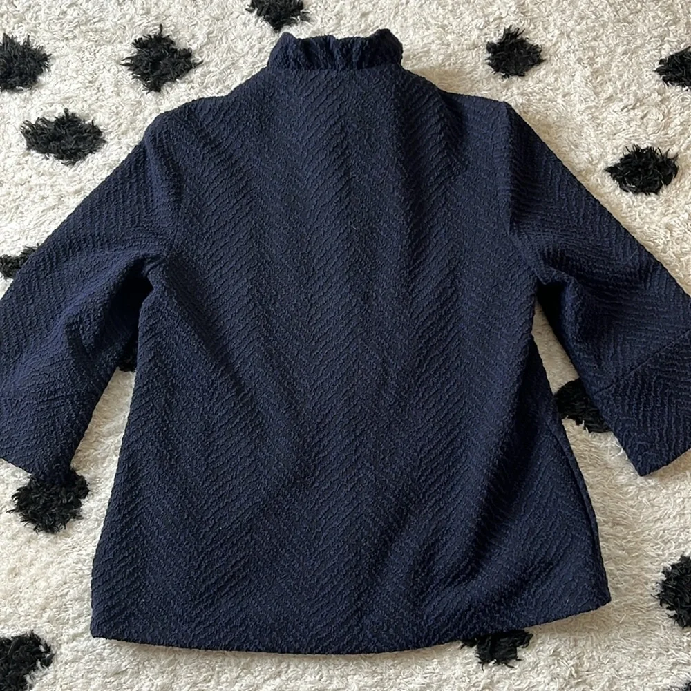 J.McLaughlin size xs blue and black button up jacket with 3/4 wide sleeve